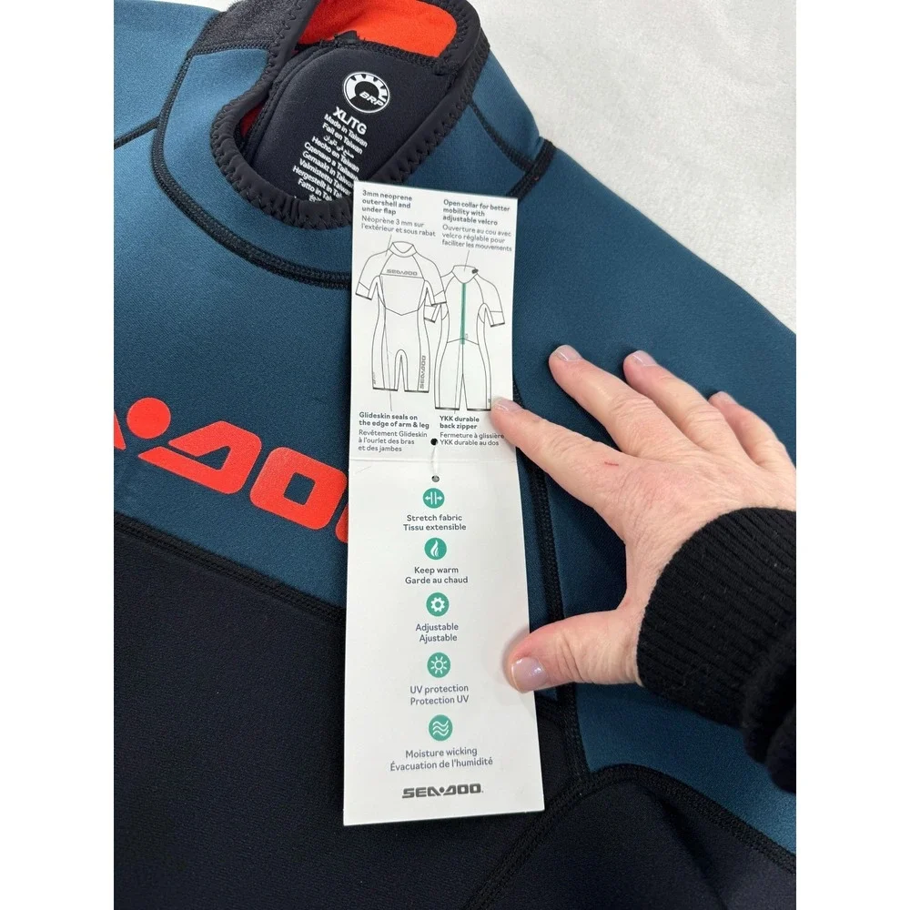 NWT Sea-Doo 3 mm Escape Shorty Wetsuit Men's XL Navy Blue Long Sleeve Sports - Picture 9 of 12